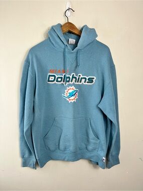 NFL Men’s MIAMI DOLPHINS END ZONE PULLOVER HOODIE Size Large Russell Athletic
